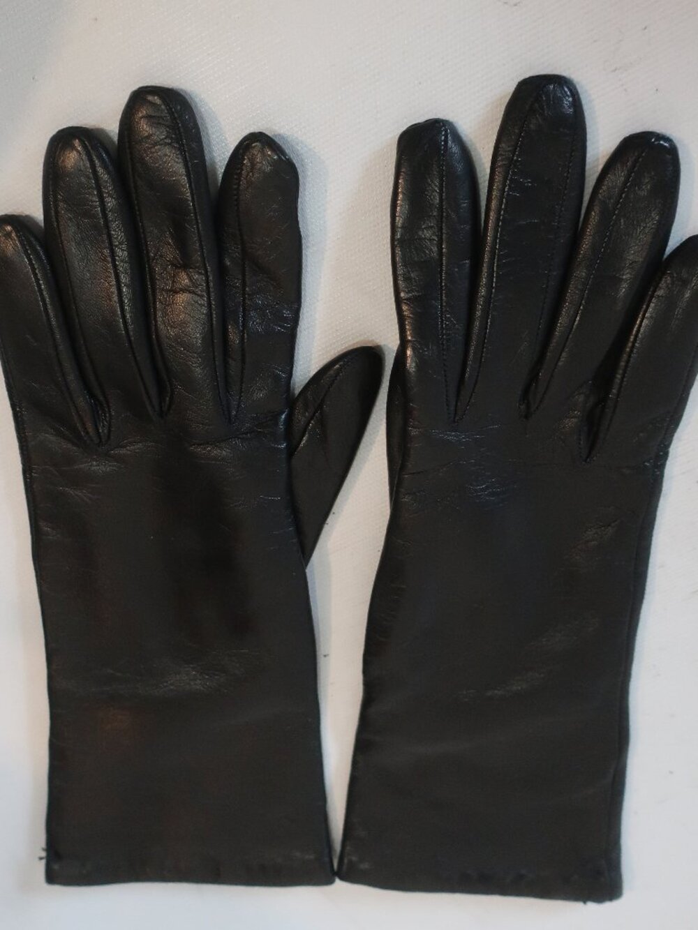 Womens Henri Bendel Black Leather Cashmere Lined Gloves 7 1/2